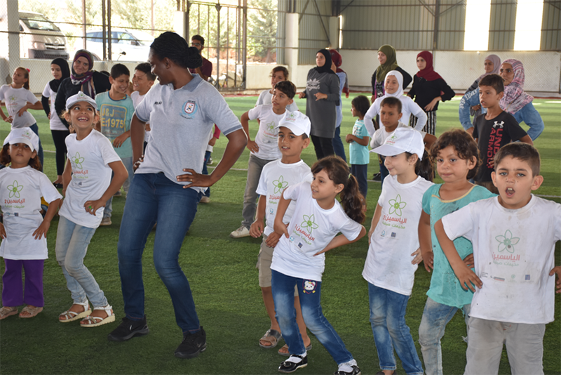 Sergeant Kpeem Cynthia leads an aerobics session with children of a special needs school at Ayta ash Sha’ab. She says: “It is such a privilege to bring joy and smiles to the faces of these children.”