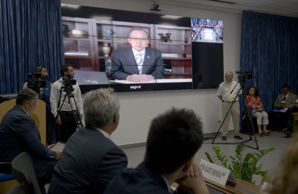 Video message from the UN Secretary-General Ban Ki-Moon featuring the UNSG completing the inaugurating transaction in Umoja