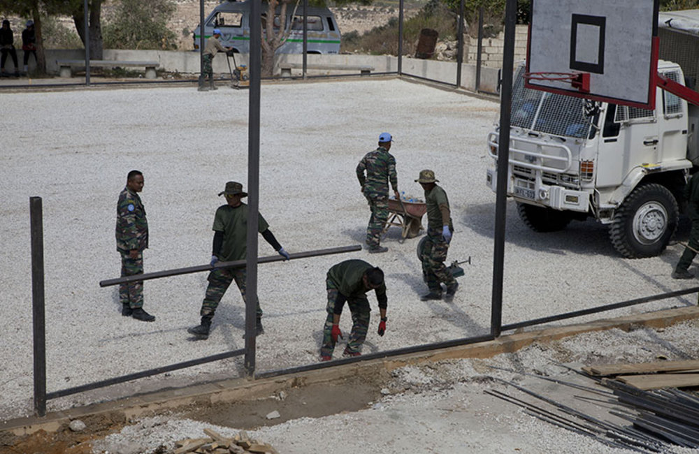 UNIFIL Malbatt engineers building mini-football field in Mazraat al-Meshref, south Lebanon.