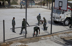 UNIFIL Malbatt engineers building mini-football field in Mazraat al-Meshref, south Lebanon.