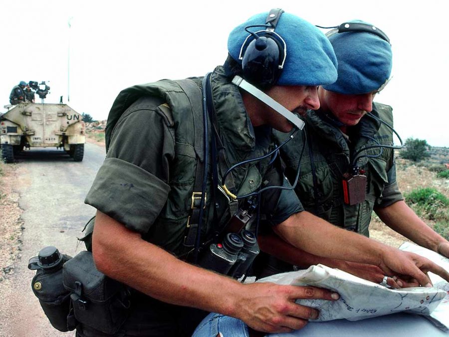 UNIFIL peacekeepers map reading during patrol