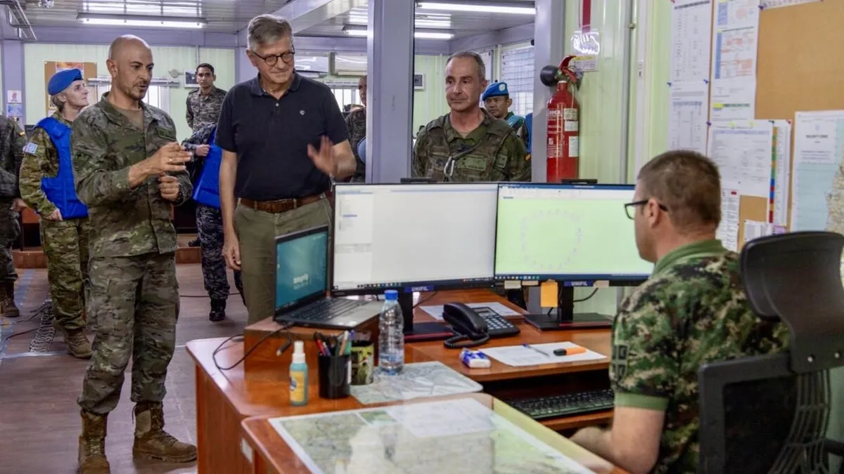 Jean-Pierre Lacroix converses with peacekeepers.