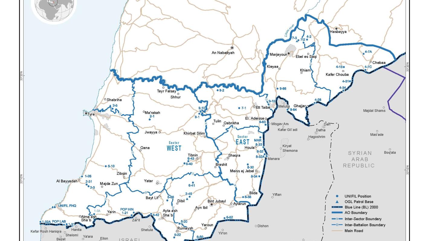 A map detailing the region where UNIFIL operates.