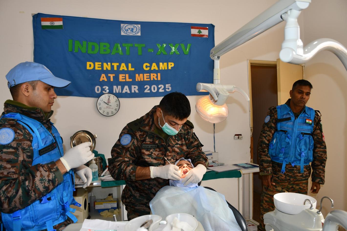 A medical peacekeeper conducting a check up of a dental patient