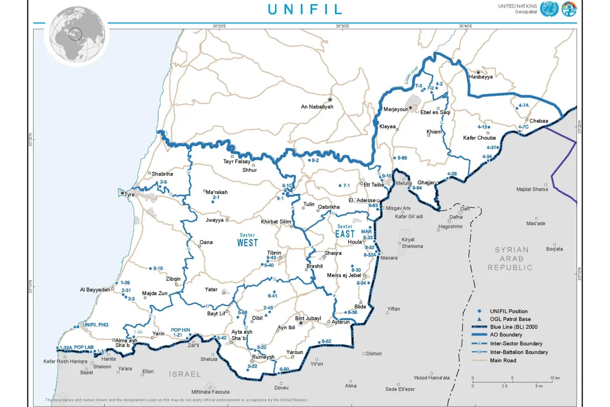 UNIFIL area of operations map A map detailing the region where UNIFIL operates.