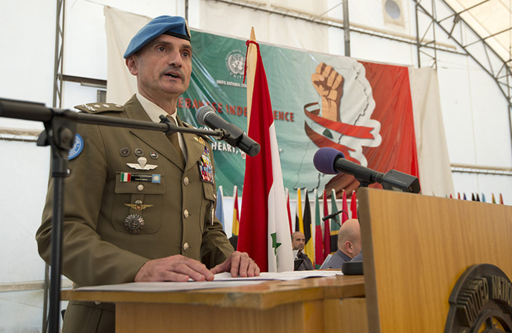 UNIFIL’s Head of Mission and Force Commander Major-General Luciano Portolano addressing the audience during the celebration of the Lebanese Independence Day held at UNIFIL Headquarters in Naqoura, South Lebanon.