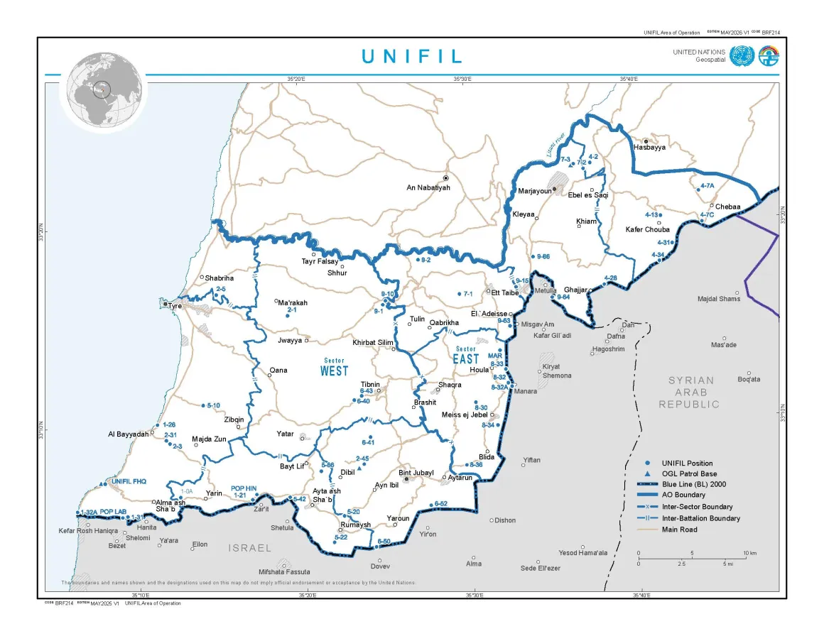 UNIFIL area of operations map A map detailing the region where UNIFIL operates.