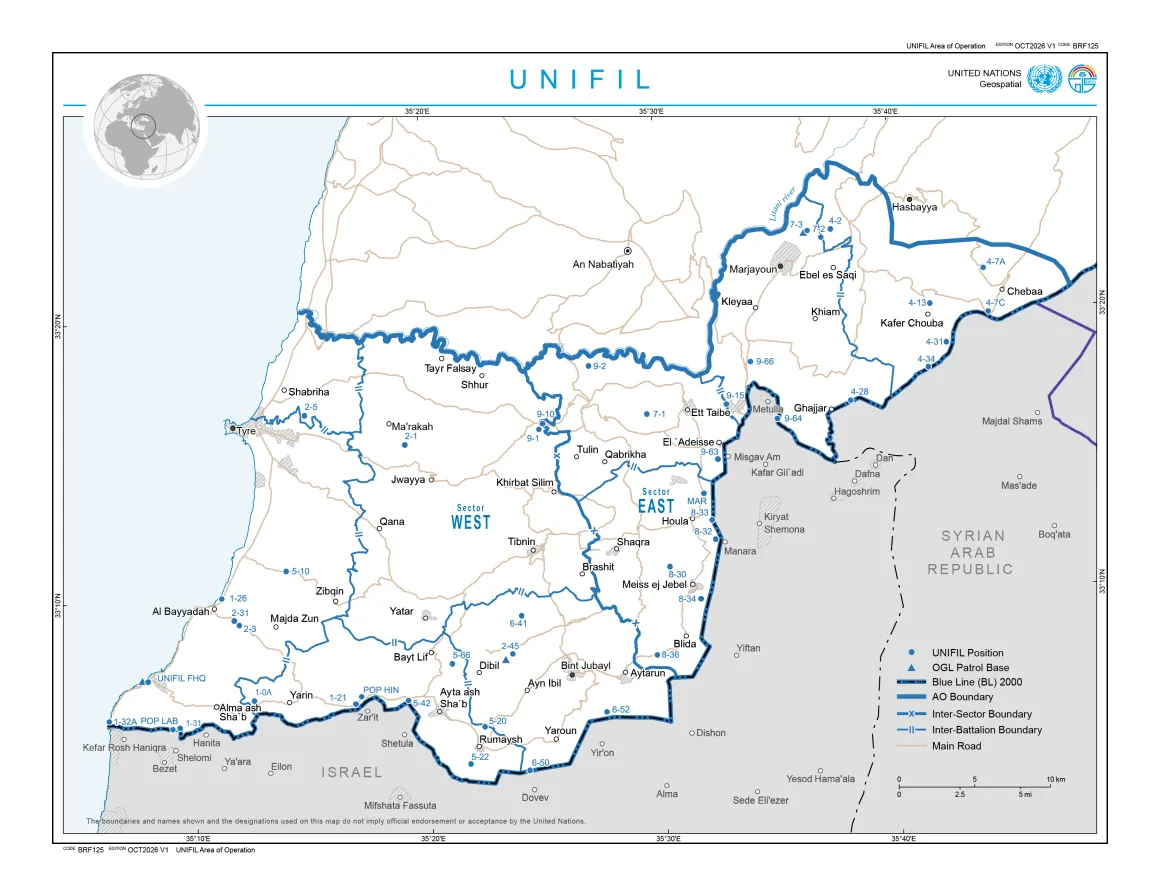 UNIFIL area of operations map A map detailing the region where UNIFIL operates.