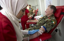 On World Blood Donor Day UNIFIL Chief, Maj Gen Michael Beary donates blood along with Brig Gen Francesco Olla, UNIFIL’s Sector West Commander.