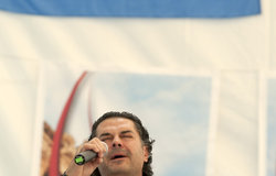 UN ambassador for climate change and artist Ragheb Alama singing the Lebanese Anthem during the Independence ceremony held at UNIFIL headquarters, Naqoura